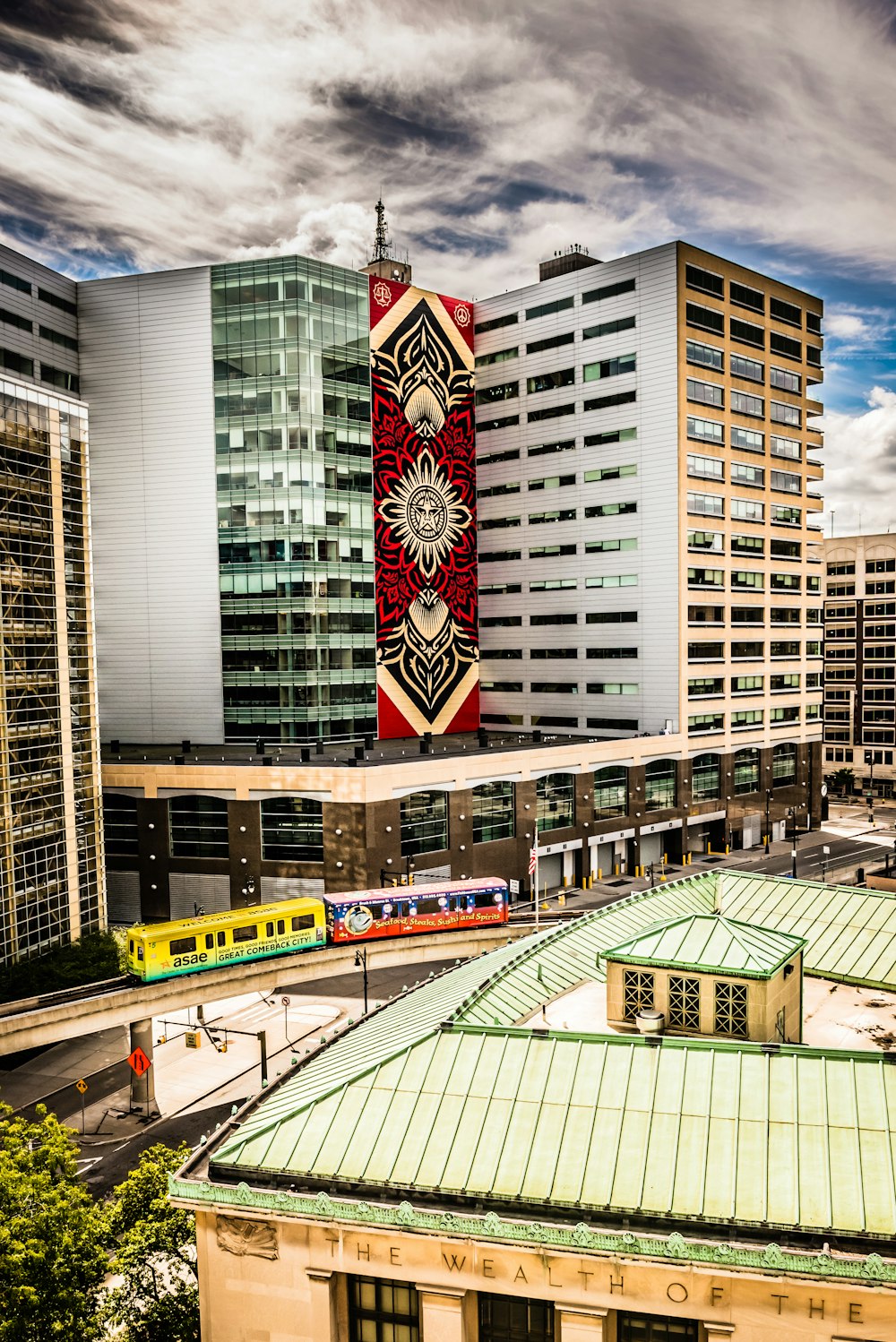 a large building with a clock on the side of it