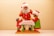 A joyful Santa interacting with children at a festive event.