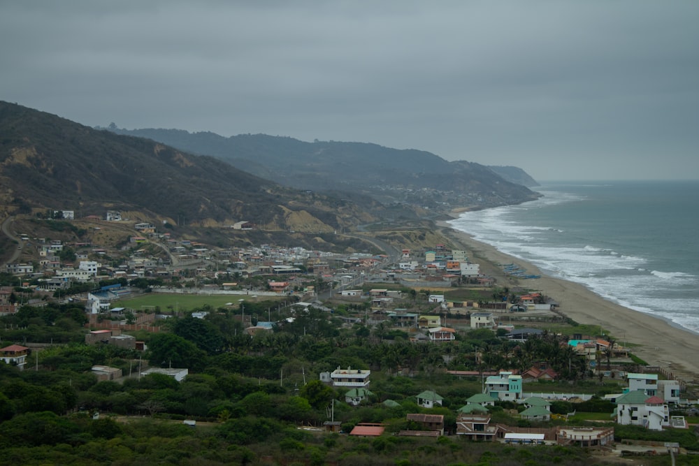 a view of a beach from a hill