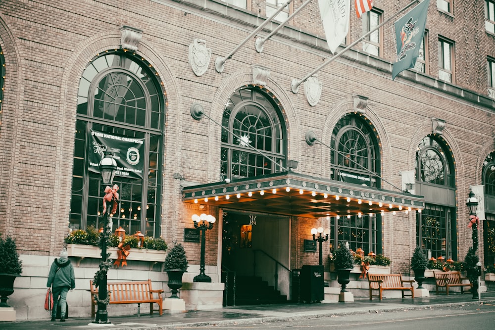 a large building with a lot of windows and lights