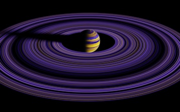 a black hole with a yellow and purple striped object in the center
