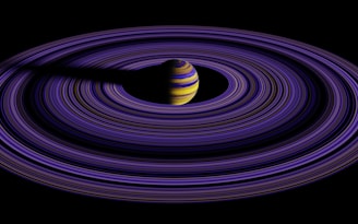 a black hole with a yellow and purple striped object in the center