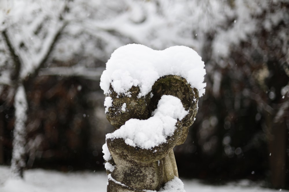 a statue covered in snow in a park