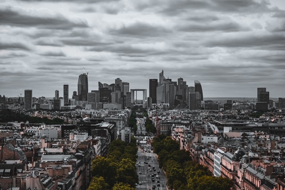 a black and white photo of a cityscape