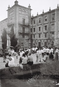 a black and white photo of a group of people