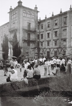 a black and white photo of a group of people