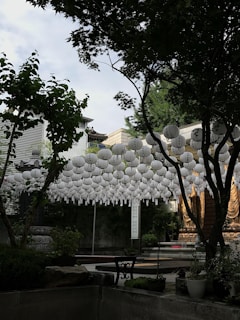 A peaceful outdoor setting prepared for a cultural tradition honoring past generations.