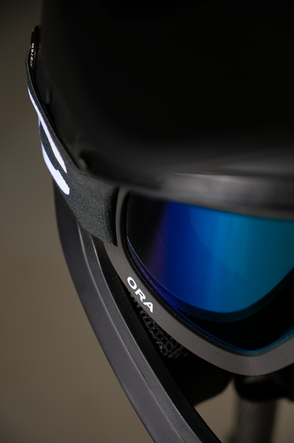 a close up of a helmet with sunglasses on it