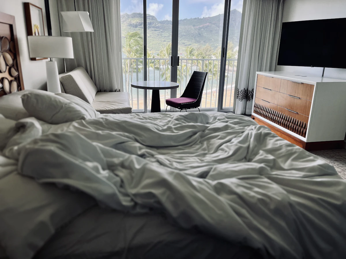 Hotel bedroom with a balcony