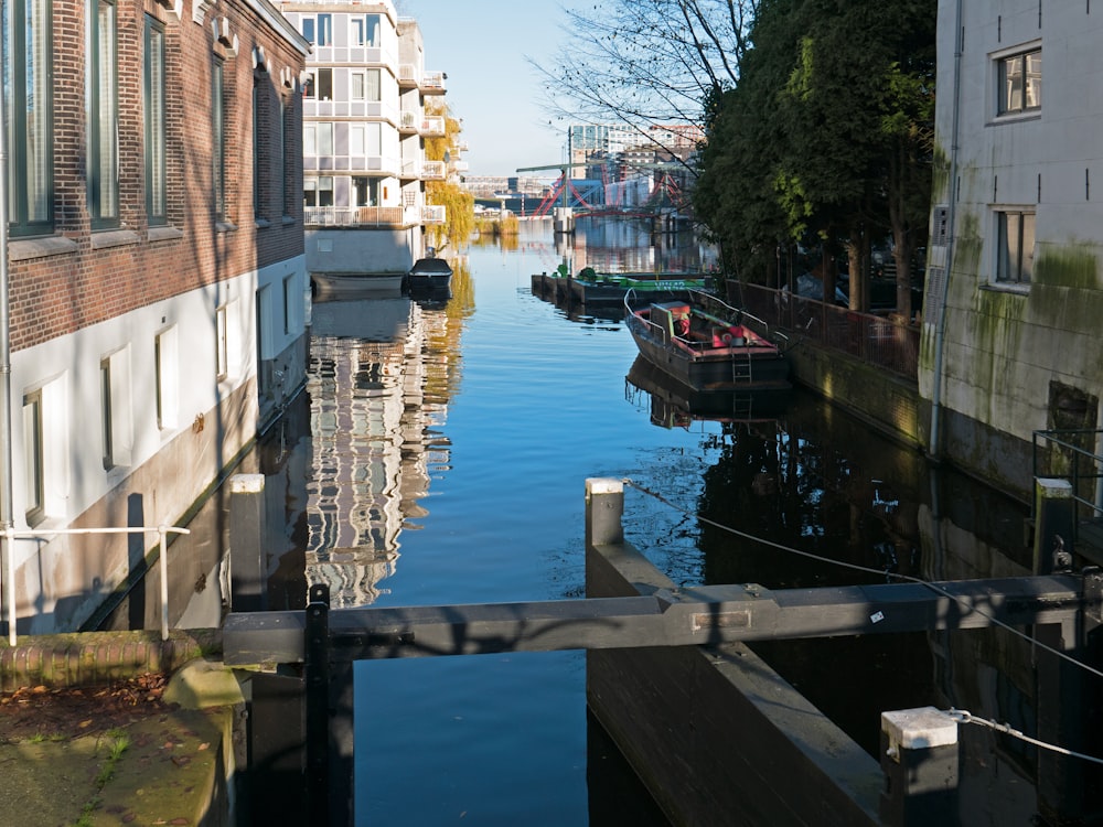 a waterway with several boats in the water