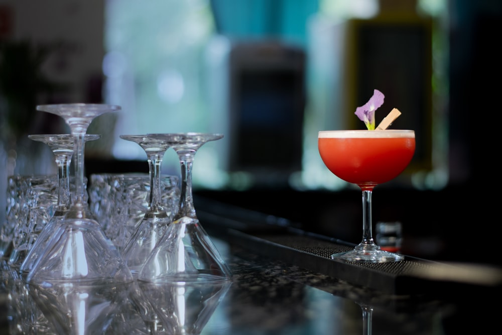 a close up of a drink on a bar