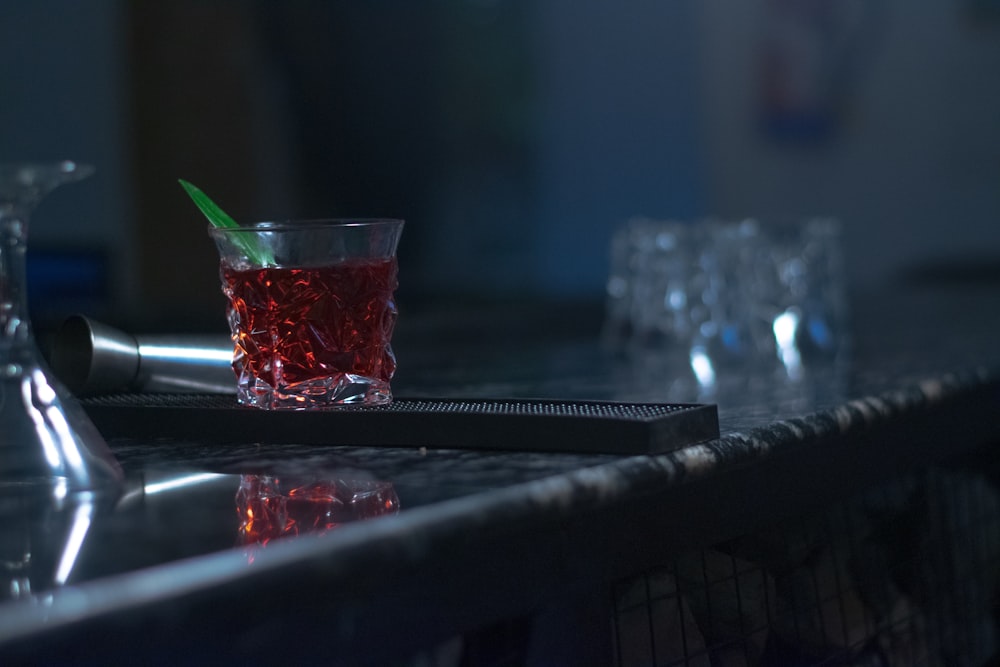 a close up of a drink on a table