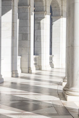 Elegant close-up of the building's original Italian mosaic floor bathed in soft natural light.