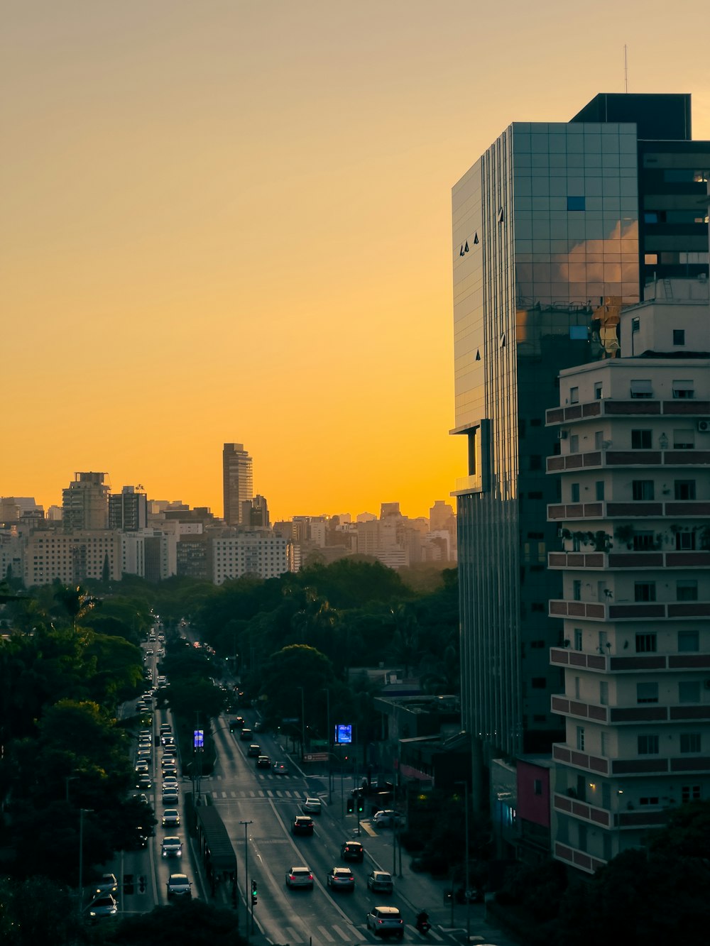 a view of a city at sunset from a high rise