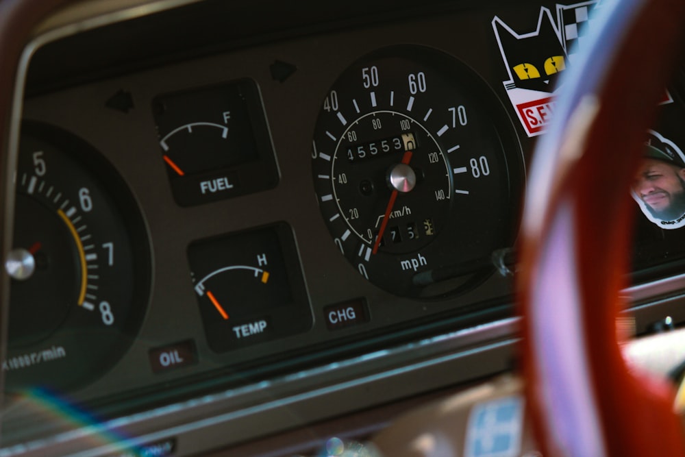 a close up of a speedometer on a car