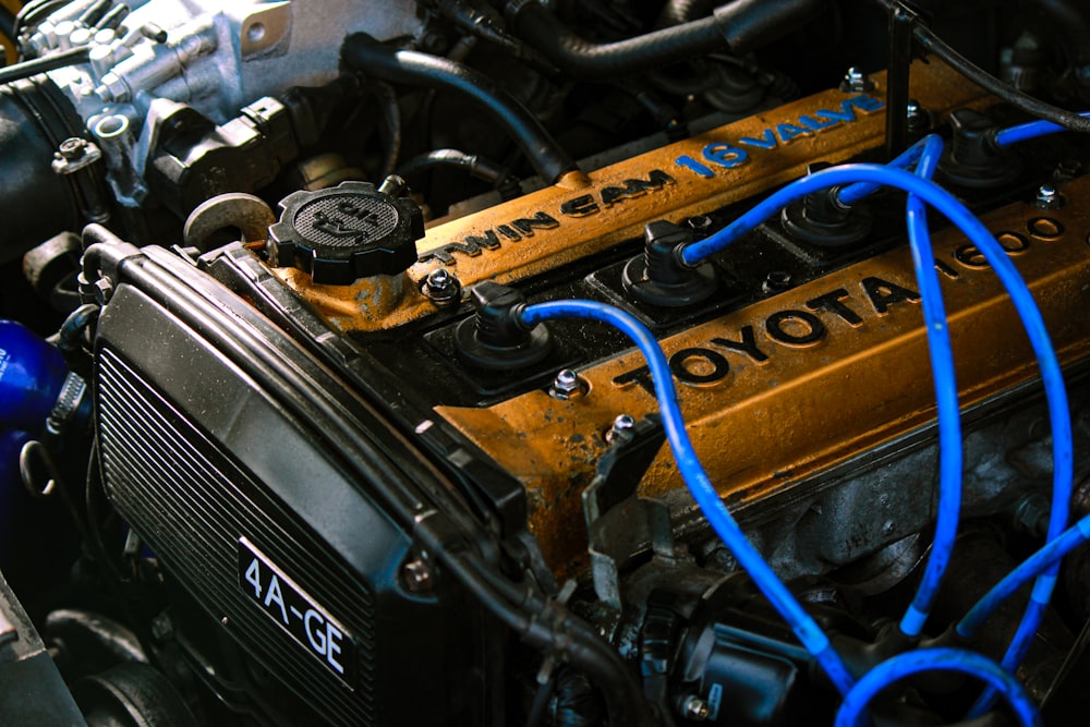 a close up of the engine of a car