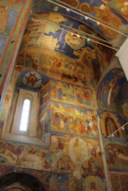 A beautifully painted interior wall with artistic mural decoration.