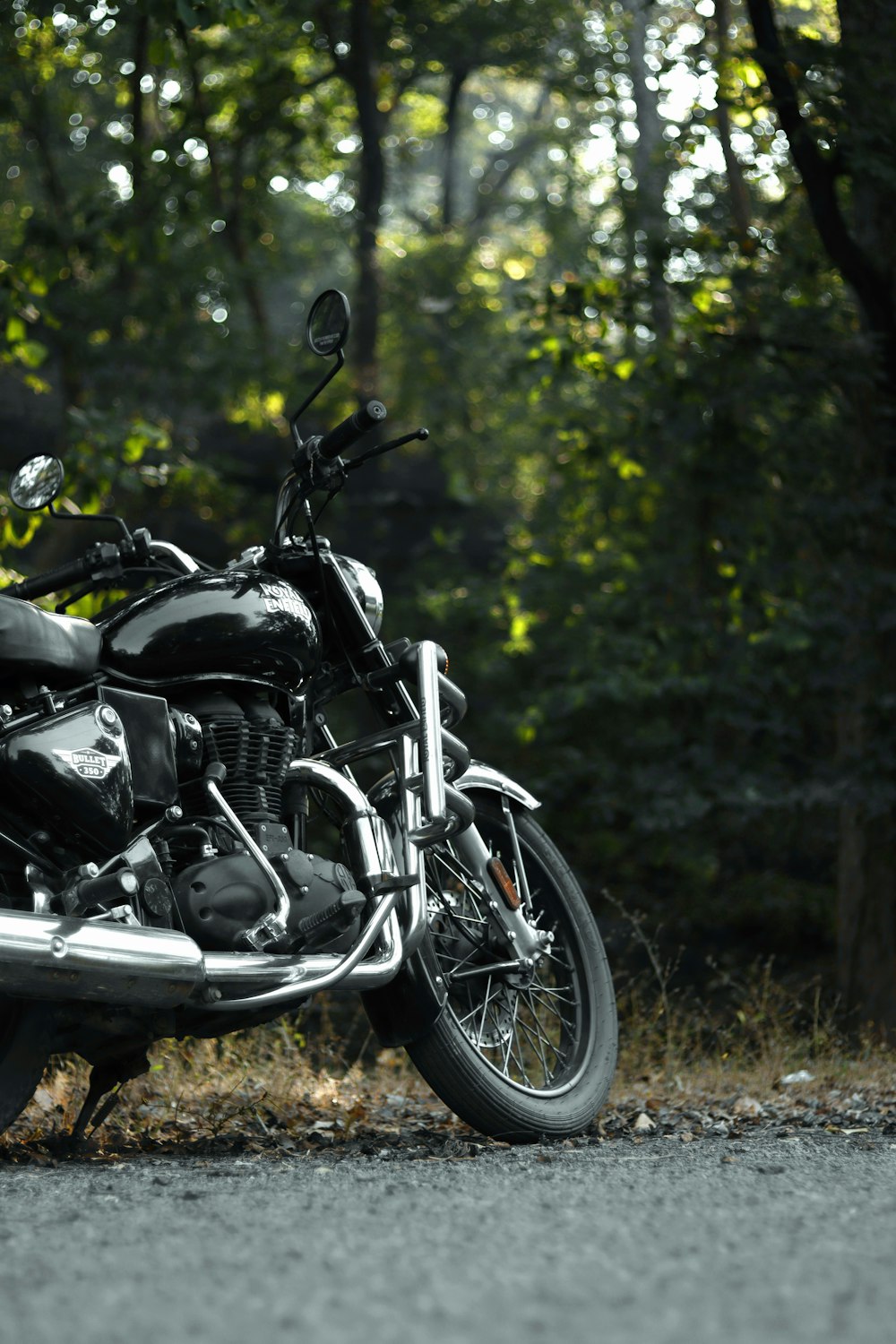 a motorcycle parked on the side of the road