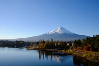 a lake with a mountain in the background