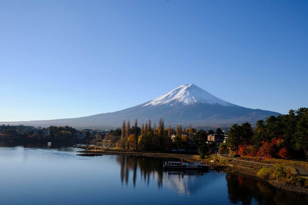 a lake with a mountain in the background