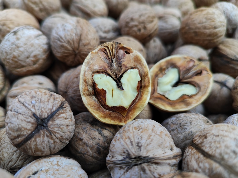 a bunch of nuts that are sitting on top of each other