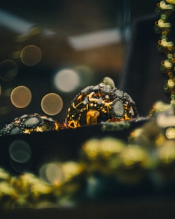 A close-up of elegant hanging ornaments showcasing intricate designs.