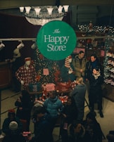 A group of people shopping happily in a store.