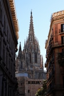 a very tall cathedral towering over a city