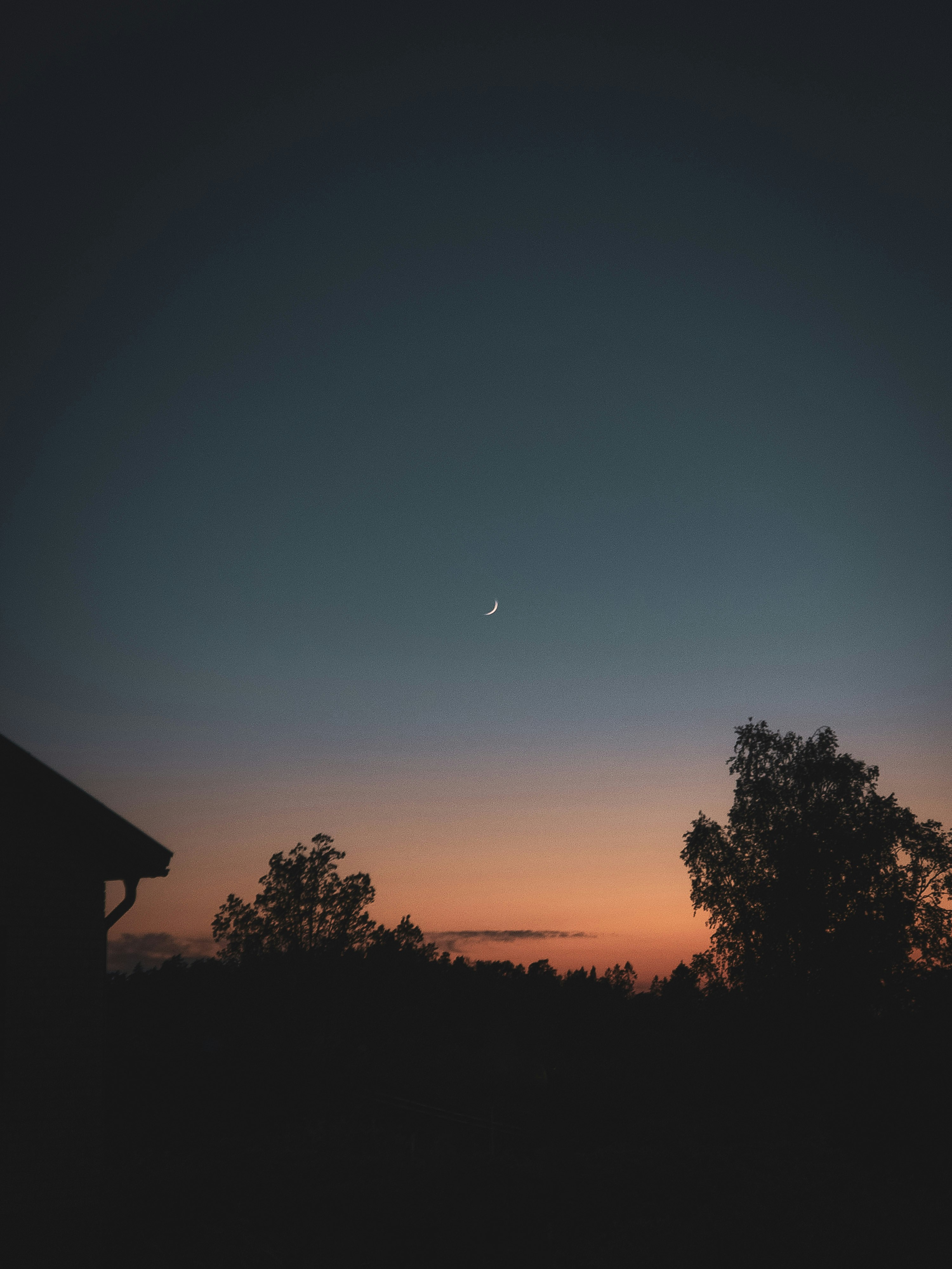 the sun is setting behind a tree and a building