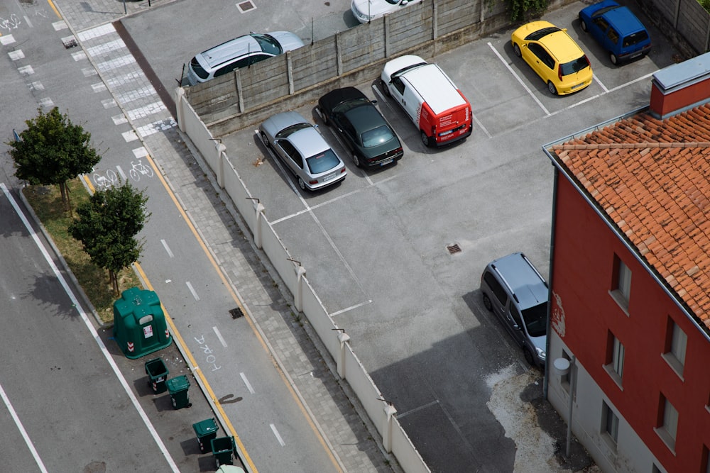 a parking lot with several cars parked in it