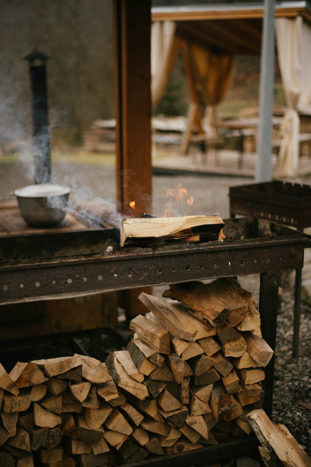 a pile of wood sitting on top of a table