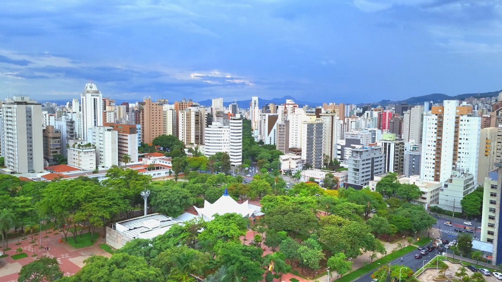 a view of a city with tall buildings