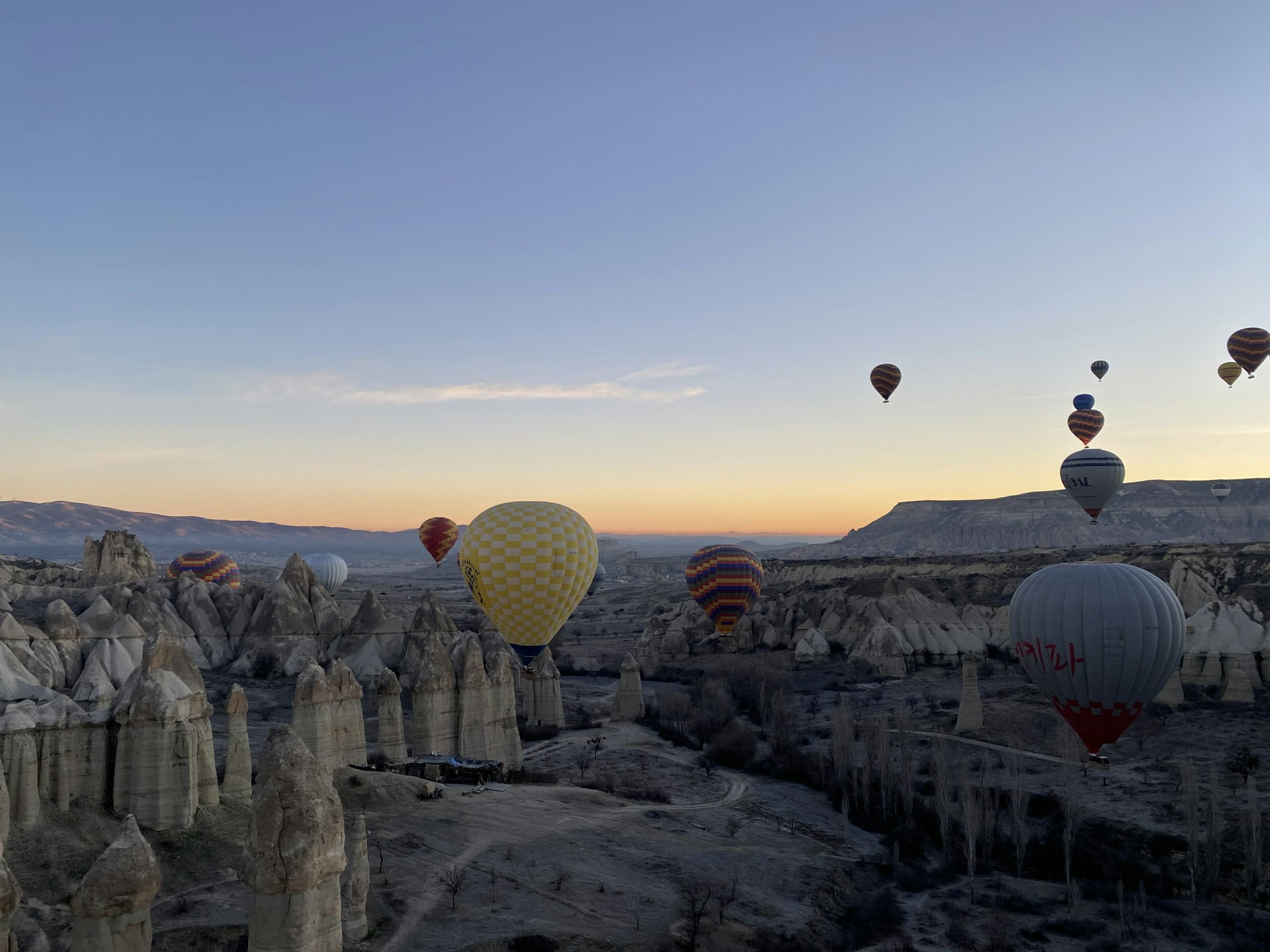 a group of hot air balloons flying in the sky