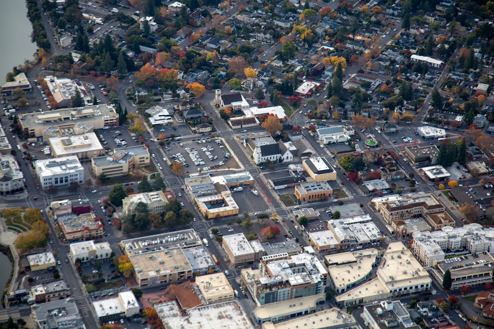 an aerial view of a city with lots of buildings