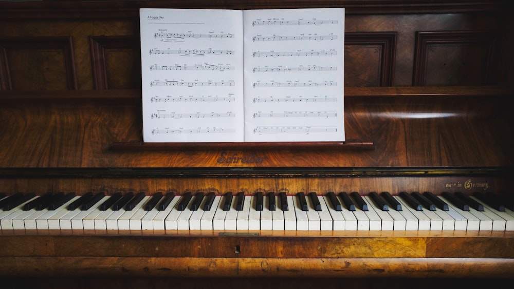 a sheet of music sitting on top of a piano