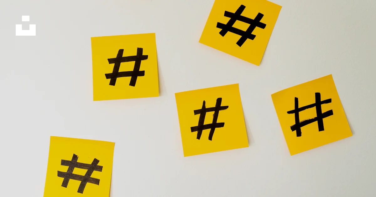 Hash Symbol Sticker A group of yellow stickers with black hash symbols on them photo – Free ...