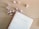 A spiral-bound notebook is open on a wooden surface, displaying a page with handwritten text that reads 'Influencer Holiday Takeovers.' Pink ornaments, resembling Christmas baubles, are scattered around the notebook, creating a festive atmosphere.