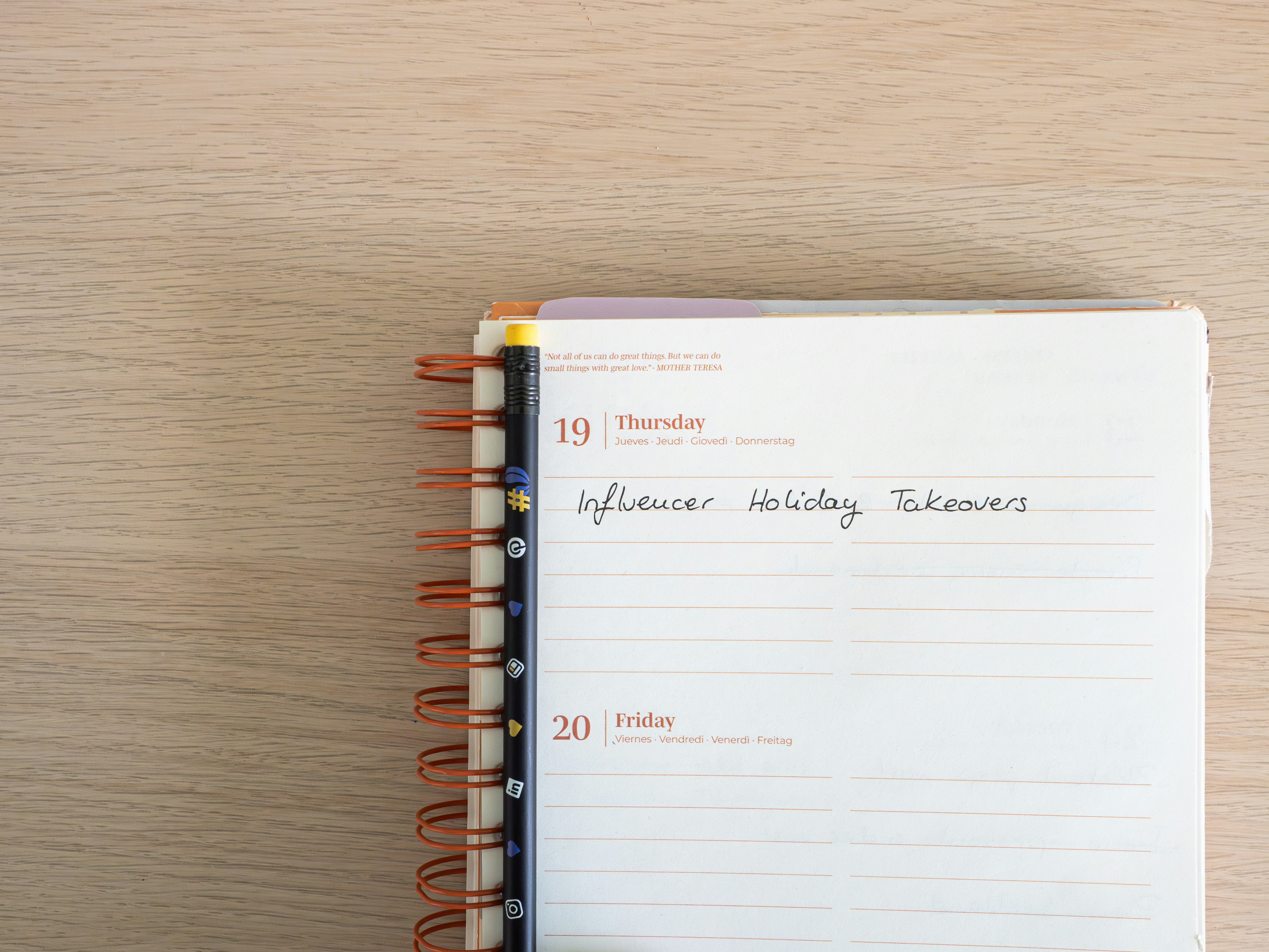 Desk with Influencer Holiday Takeovers concept