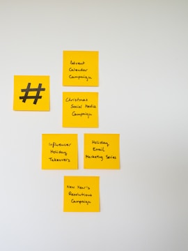 a group of yellow sticky notes with hash symbols on them