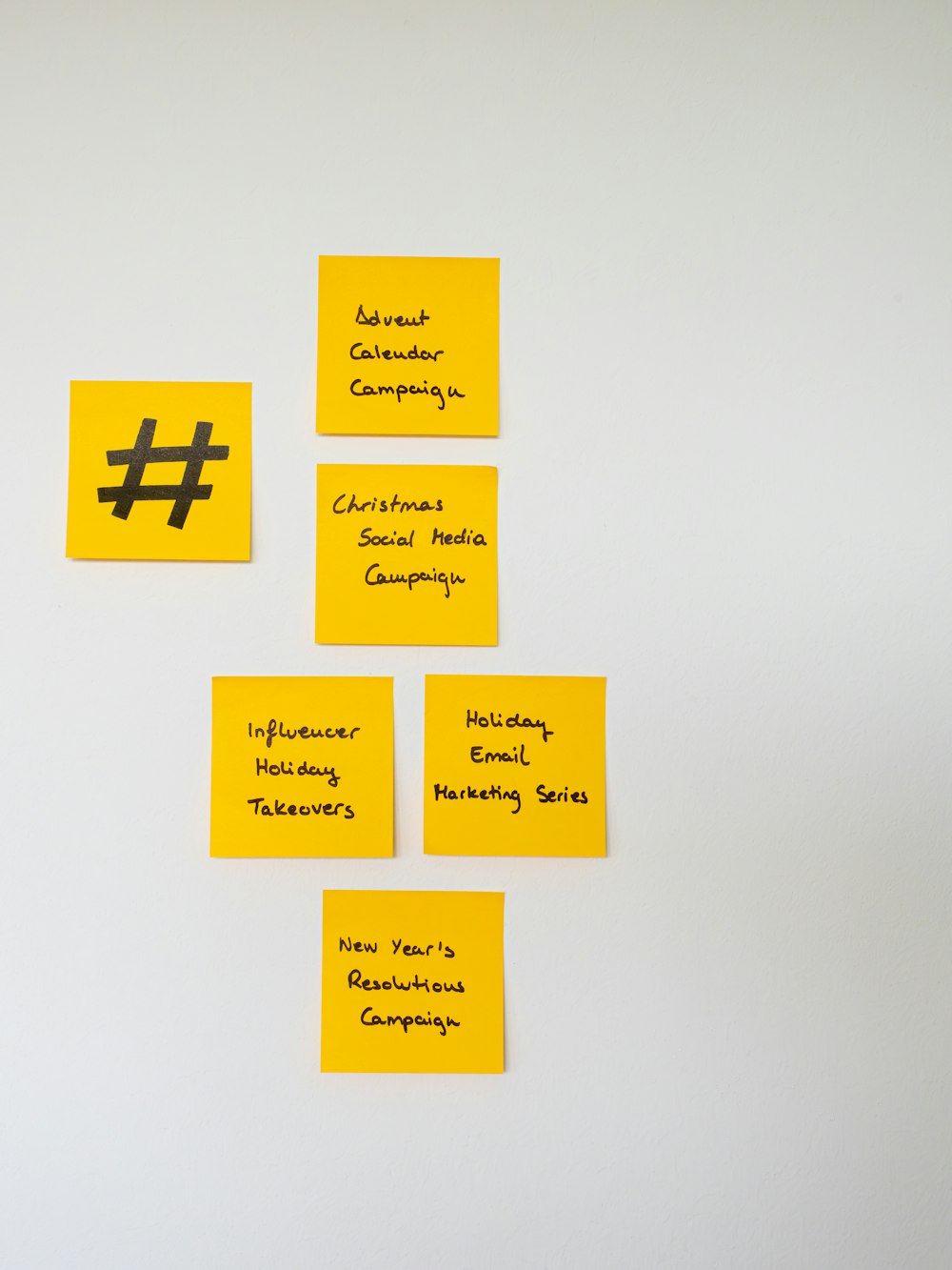 a group of yellow sticky notes with hash symbols on them