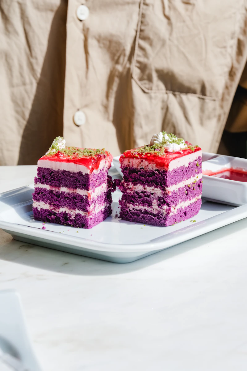 Ube Strawberry Layer Cake Squares