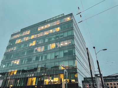 Photo of a modern office building with visible electrical and mechanical installations.