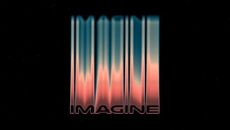 A digital artwork with a futuristic vibe, featuring the word 'IMAGINE' in a stylized font. The background is a gradient with smooth waves of blue and pink hues under a black backdrop.