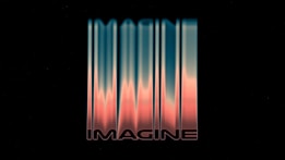 A digital artwork with a futuristic vibe, featuring the word 'IMAGINE' in a stylized font. The background is a gradient with smooth waves of blue and pink hues under a black backdrop.
