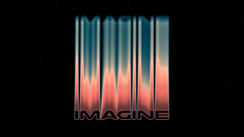 A digital artwork with a futuristic vibe, featuring the word 'IMAGINE' in a stylized font. The background is a gradient with smooth waves of blue and pink hues under a black backdrop.