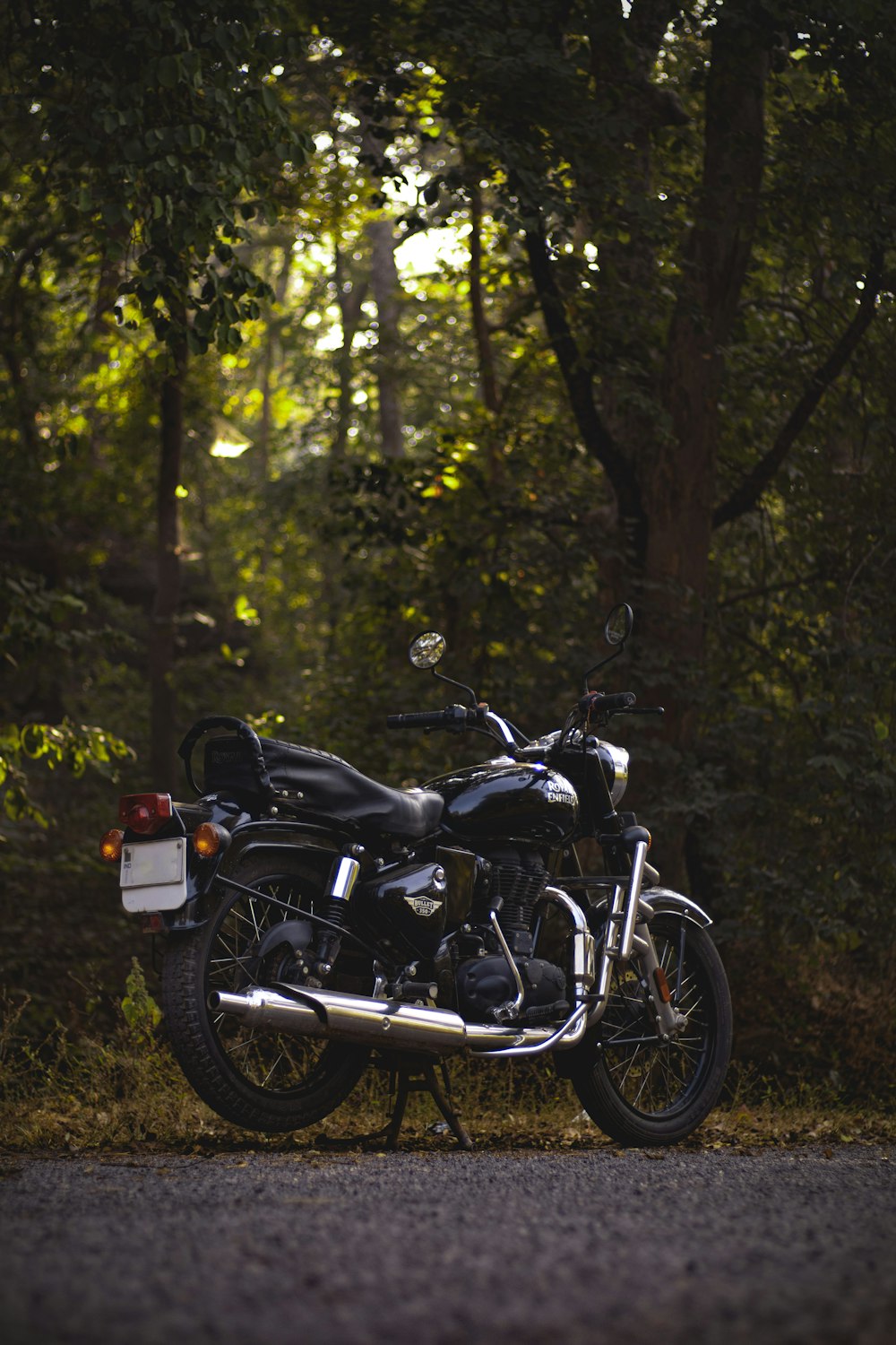 a motorcycle parked on the side of the road