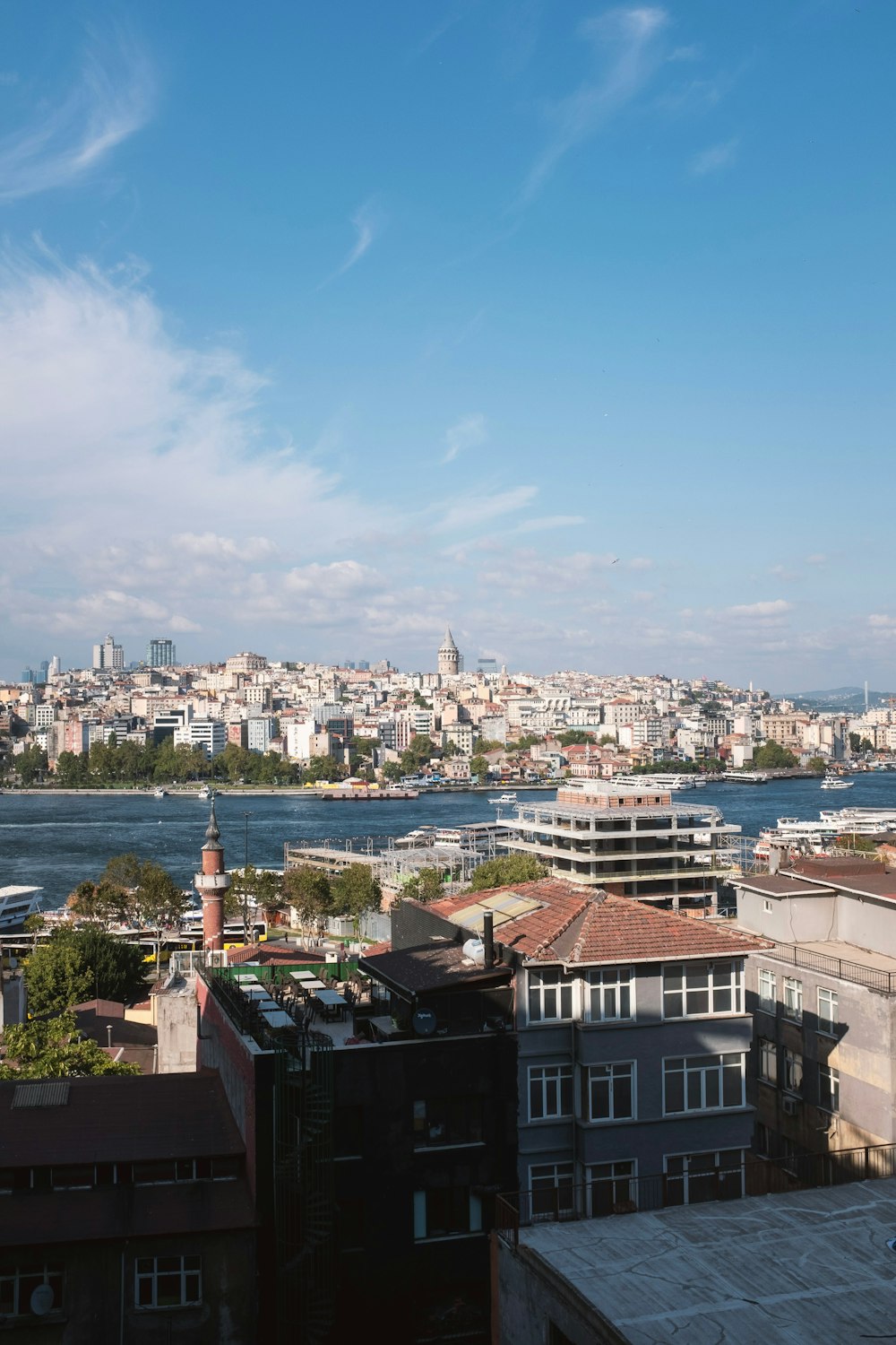 Blick auf eine Stadt und ein Gewässer