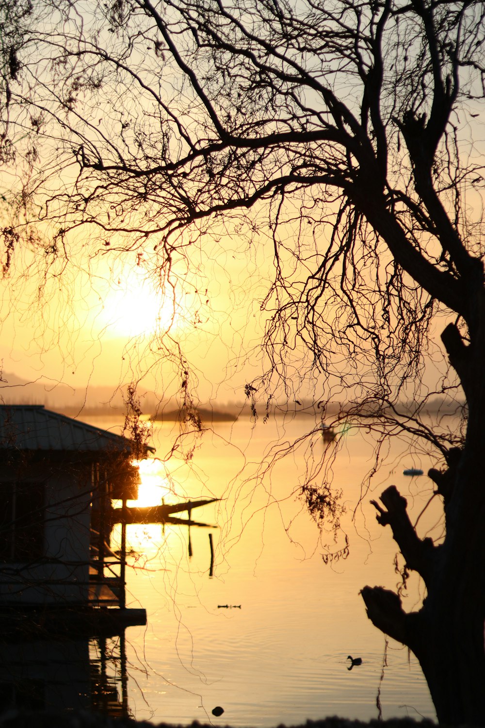 the sun is setting over a body of water