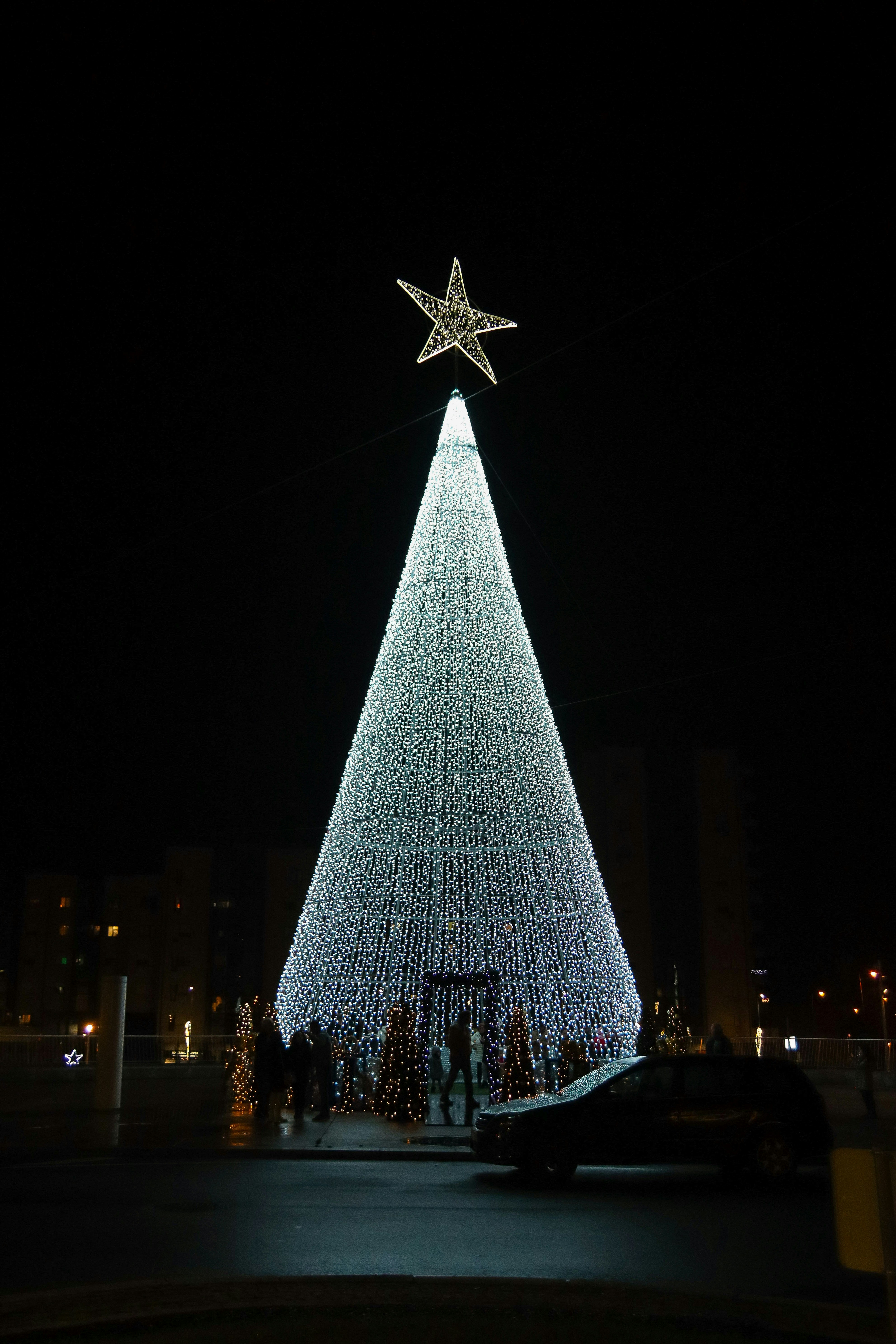 A large christmas tree with a star on top photo Free Portugal Image