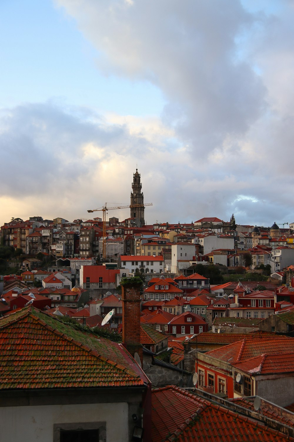 a view of a city with a clock tower